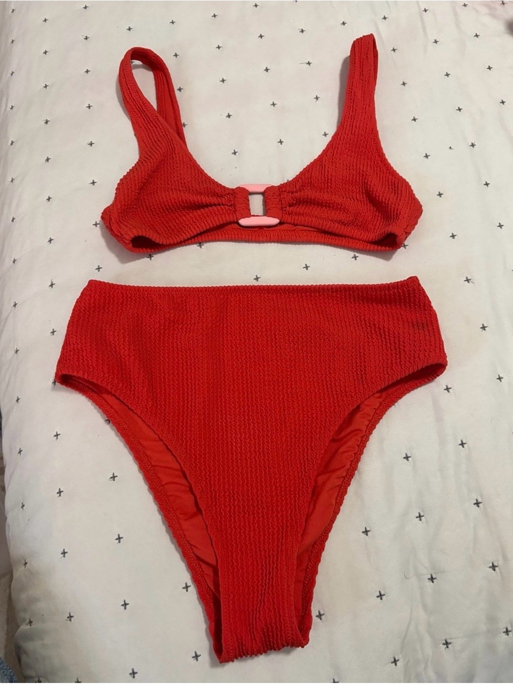 aerie Red Textured High-Waist Bikini